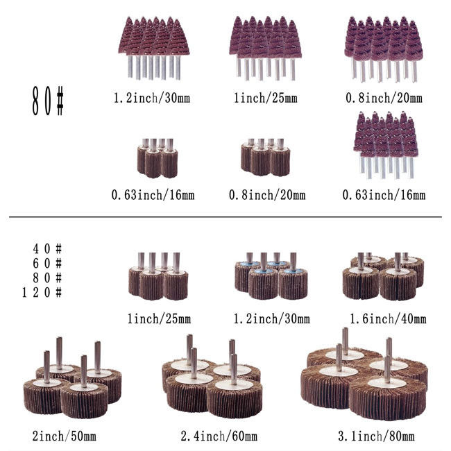 Bahan bakar untuk polesan 60/80/120/240 Grits Abrasive Flap Wheel Aluminium Oxide Flap Wheel untuk polesan dan penggilingan